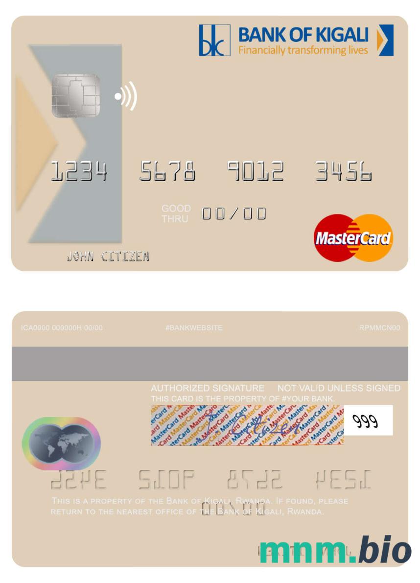 Rwanda Bank of Kigali przykład karty mastercard w formacie PSD